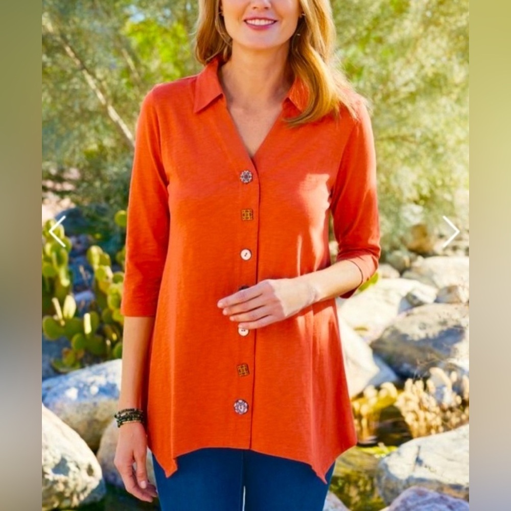 Soft‎ Surroundings Artsy Boho Unique Button Front Shirt Tunic Top Size Large